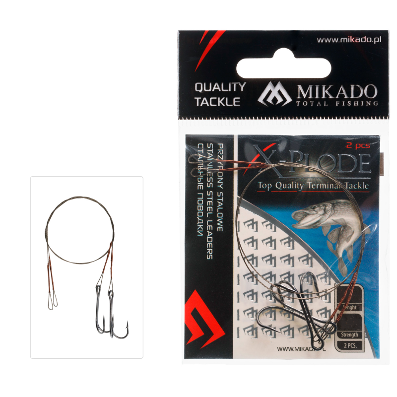 PRZYPON STALOWY MIKADO Z KRĘTLIKIEM I PODWÓJNĄ KOTWICĄ 25cm/10kg - op.2szt.