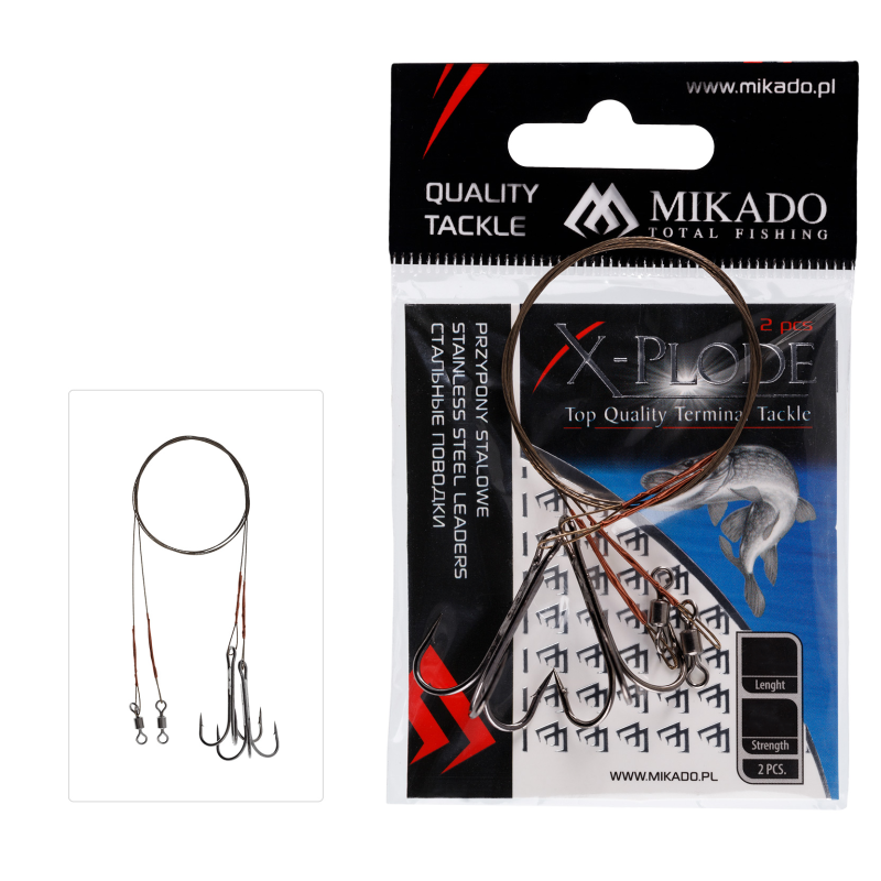 PRZYPON STALOWY MIKADO Z KRĘTLIKIEM I KOTWICĄ 40cm/10kg - BRĄZOWY - op.2szt.