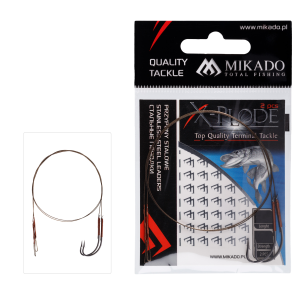 PRZYPON STALOWY MIKADO Z KRĘTLIKIEM I HAKIEM 30cm/10kg - BRĄZOWY - op.2szt.