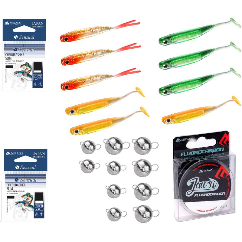 Zestaw Akcesoriów Spinningowych Czeburaszka + Haki + Przynęty + Fluorocarbon