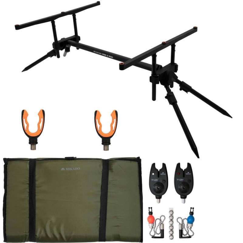 Zestaw Stanowisko Karpiowe Mikado Starter Pod 3 Rod + Mata + Nasadki + Sygnalizatory