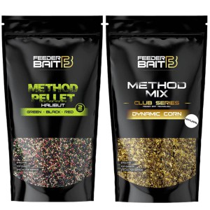 Zestaw Feeder Bait Pellet 2mm Halibut Green Black Red + Method Mix Dynamic Corn