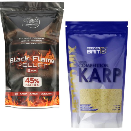 Zestaw ZEN Pro Fishing BLACK FLAME Pellet 2mm + MethodMix Competition Karp Feeder Bait