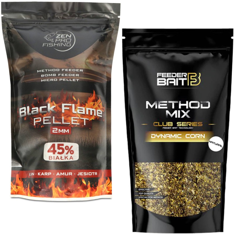 ZEN Pro Fishing BLACK FLAME Pellet 2mm +  Dynamic Corn Natural Feeder Bait