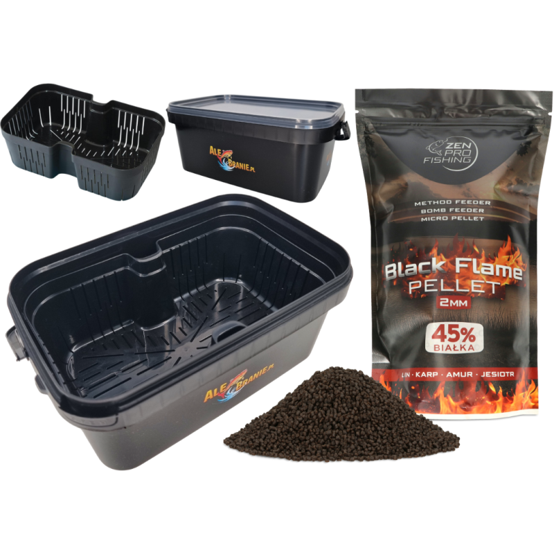 ZEN Pro Fishing BLACK FLAME Pellet + Wiaderko Alebranie + Sito Drennan